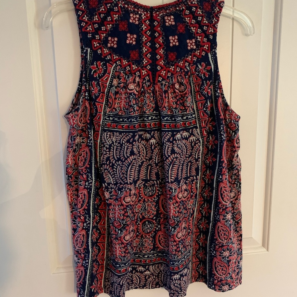 Lucky Brand Blue Red Embroidered Boho Tank - M